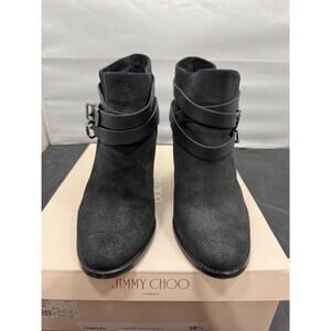 Jimmy Choo Melba Black Suede Ankle Boots Buckle Booties 38.5 US 8.5 Italy Luxury